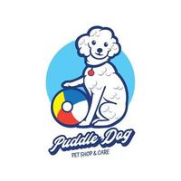 ilustração vetorial de cachorro poça com logotipo de bola de praia, perfeito para pet shop e design de logotipo de cuidado vetor