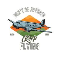 design de ilustração vetorial de avião vintage, perfeito para design de camiseta e design de logotipo de escola de voo vetor