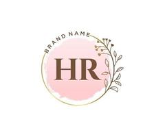 logo feminino inicial hr. utilizável para logotipos de natureza, salão, spa, cosméticos e beleza. elemento de modelo de design de logotipo de vetor plana.