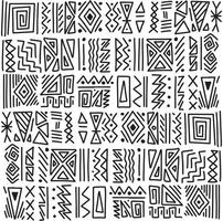 confronto étnico tribal africano ornamento sem costura de fundo. motivo de símbolos desenhados à mão em preto e branco. papel de parede vetorial, textura, design de impressão vetor