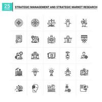 25 gerenciamento estratégico e conjunto de ícones de pesquisa de mercado estratégico fundo vetorial vetor