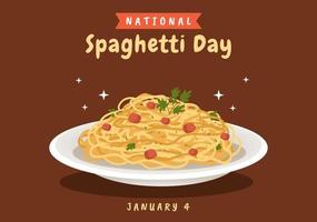 dia nacional do espaguete em 4 de janeiro com um prato de macarrão italiano ou pratos diferentes de massas na ilustração de modelo desenhado à mão plana dos desenhos animados vetor