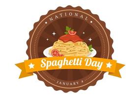 dia nacional do espaguete em 4 de janeiro com um prato de macarrão italiano ou pratos diferentes de massas na ilustração de modelo desenhado à mão plana dos desenhos animados vetor