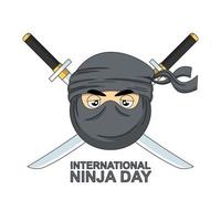 fundo internacional do dia ninja. design com ninja de desenho animado. vetor