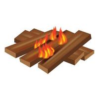 ícone de fogo de madeira, estilo realista vetor