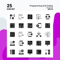 25 conjunto de ícones de programação e codificação 100 eps editáveis 10 arquivos idéias de conceito de logotipo de negócios design de ícone de glifo sólido vetor