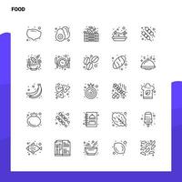 conjunto de ícones de linha de alimentos conjunto 25 ícones design de estilo de minimalismo vetorial conjunto de ícones pretos pacote de pictograma linear vetor