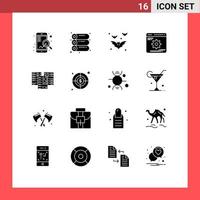 16 ícones criativos sinais e símbolos modernos de desenvolvimento de otimização de morcegos de data center elementos de design de vetores editáveis