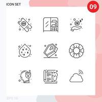 grupo de símbolos de ícone universal de 9 contornos modernos de flor dinheiro assustador halloween água editável elementos de design vetorial vetor