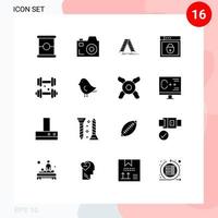 16 conceito de glifo sólido para sites móveis e aplicativos de construção de aptidão médica escudo de halteres elementos de design de vetores editáveis