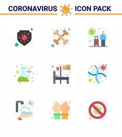 novo coronavírus 2019ncov 9 pacote de ícones de cores planas cama laboratório laboratório turístico química coronavírus viral 2019nov doença vetor elementos de design