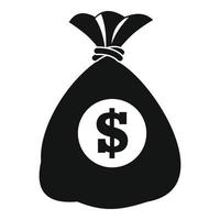 ícone de dinheiro de saco, estilo preto simples vetor