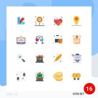 16 ícones criativos, sinais e símbolos modernos de ideia, laptop, amor, equipamento, localização, pacote editável de elementos de design de vetores criativos