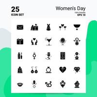 Conjunto de ícones de 25 dias das mulheres 100 eps editáveis 10 arquivos ideias de conceito de logotipo de negócios design de ícone de glifo sólido vetor
