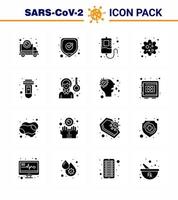 doença do vírus corona 16 pacote de ícone preto de glifo sólido sugar como teste de escudo de vírus infecção patogênica vírus viral doença 2019nov vetor elementos de design