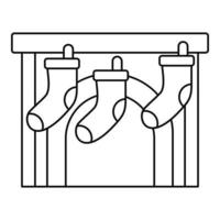ícone de lareira de meias de natal, estilo de estrutura de tópicos vetor