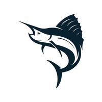 design de logotipo abstrato criativo de espadarte ou silhueta de peixe marlin. marlim pulando na água. vetor