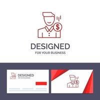 cartão de visita criativo e modelo de logotipo taxa de custo pagamento em dinheiro masculino salário ilustração vetorial de usuário vetor
