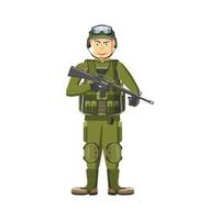 soldado com ícone de armas, estilo cartoon vetor