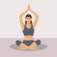 garota de ioga em pose de lótus. jovem pratica ioga. exercício de consciência da respiração. ilustração do conceito de meditação, relaxamento, estilo de vida saudável, saúde mental.