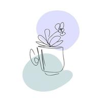 amor-perfeito florescendo em uma ilustração vetorial de lineart de caneca. vetor