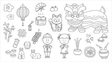 crianças desenhando ilustração vetorial conjunto de ano novo chinês 2023 e coelho fofo para o ano do coelho chinês vetor