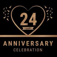 logotipo de comemoração de aniversário de 24 anos. logotipo de aniversário com cor dourada isolada em fundo preto, desenho vetorial para celebração, cartão de convite e cartão de felicitações. ilustração vetorial eps10