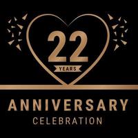 logotipo de comemoração de aniversário de 22 anos. logotipo de aniversário com cor dourada isolada em fundo preto, desenho vetorial para celebração, cartão de convite e cartão de felicitações. ilustração vetorial eps10