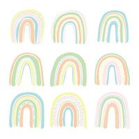 conjunto de arco-íris boho. arco-íris de verão na moda coloridos abstratos. ilustrações vetoriais. design de padrão colorido de verão. vetor