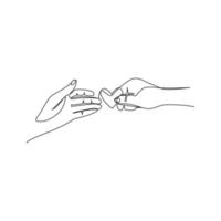 ilustração vetorial de mãos segurando uma mão de dia dos namorados desenhada em estilo de arte de linha vetor