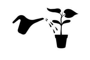 silhueta de regar jovem broto de regador. cuidar de planta em vaso de flores vetor