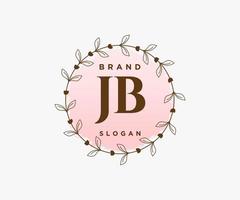 logotipo feminino jb inicial. utilizável para logotipos de natureza, salão, spa, cosméticos e beleza. elemento de modelo de design de logotipo de vetor plana.