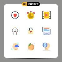 pacote de 9 sinais e símbolos modernos de cores planas para mídia de impressão na web, como ossos de mídia de captura de movimento, fluxo de elementos de design vetorial editáveis vetor
