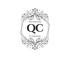 qc letras iniciais coleção de logotipos de monograma de casamento, modelos modernos minimalistas e florais desenhados à mão para cartões de convite, salve a data, identidade elegante para restaurante, boutique, café em vetor