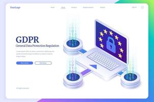 GDPR, pouso isométrico geral de proteção de dados vetor