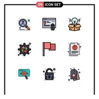 conjunto de 9 sinais de símbolos de ícones de interface do usuário modernos para elementos de design de vetores editáveis de processo básico criativo de bandeira de informação