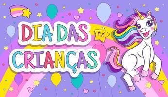 feliz dia das crianças no brasil. bandeira de vetor de arco-íris