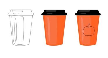 estágios cup.coffee papel desenhado à mão ou xícara de chá para ir com abóbora. um copo de papel para café vai se adequar à decoração moderna. ilustração vetorial vetor