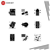 9 ícones criativos sinais modernos e símbolos de folha outono pote de segurança bateria móvel elementos de design vetoriais editáveis vetor