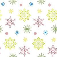 padrão sem emenda de flocos de neve coloridos em fundo branco isolado. celebração da temporada de ano novo, natal, férias de inverno. fundo de queda de neve para cartões, scrapbooking, papel de parede. vetor