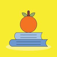 uma laranja em livros isolado fundo amarelo vetor