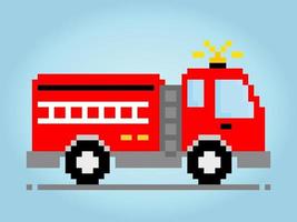 Imagem de caminhão de bombeiros de pixel de 8 bits. carro em ilustração vetorial de padrão de ponto cruz. vetor