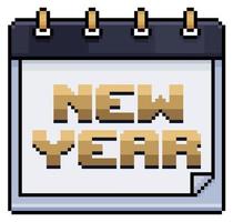 ícone de vetor de ano novo de calendário de pixel art para jogo de 8 bits em fundo branco