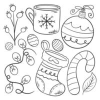 coleção de ícones de elementos de natal para colorir desenhados à mão vetor