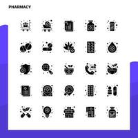 25 conjunto de ícones de farmácia modelo de ilustração vetorial de ícone de glifo sólido para web e ideias móveis para empresa de negócios vetor