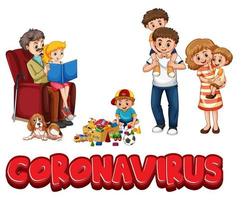 coronavírus palavra sinal com família em fundo branco vetor