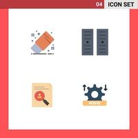conjunto de pictogramas de 4 ícones planos simples de servidor de ferramentas de currículo de desenho resumem elementos de design de vetores editáveis