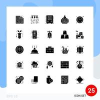 conjunto de pictogramas de 25 glifos sólidos simples de tecnologia, homem, amor, relógio de mão, festa, elementos de design vetorial editáveis vetor