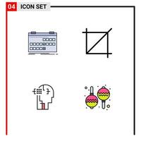 pacote de cores planas com linha preenchida de 4 símbolos universais do calendário homem ferramenta de liberação instrumento elementos de design de vetores editáveis