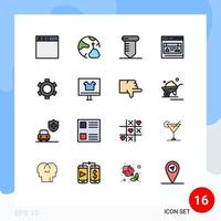 pacote de linha cheia de cor plana de 16 símbolos universais de elementos de design de vetor criativo editável básico da web de reparo de engrenagem de interface do usuário